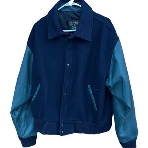 Vintage St. Allan’s Varsity Jacket | Wool & Leather | Navy & Green Made in USA